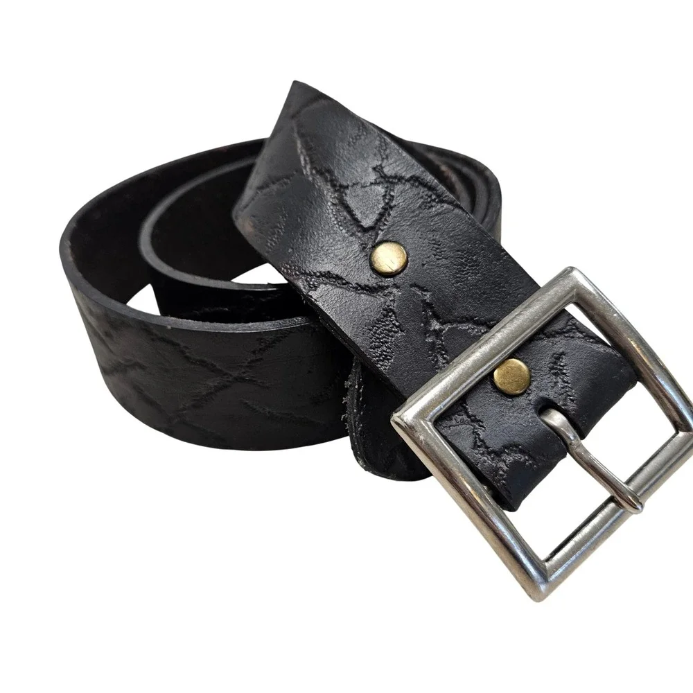 Saddle Leather Belt‎ 38 Black Cracked Distressed Texture Rugged Western Biker